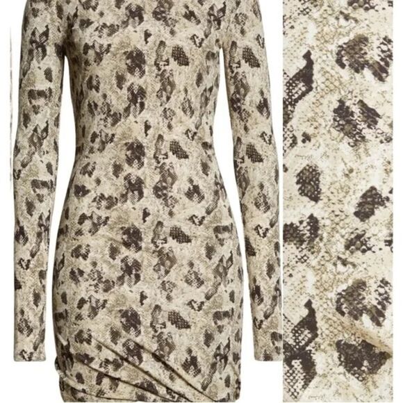 Revolve NWT Rag & Bone Tan Snakeskin Poppy Draped Mini Dress Size XS - Picture 2 of 6